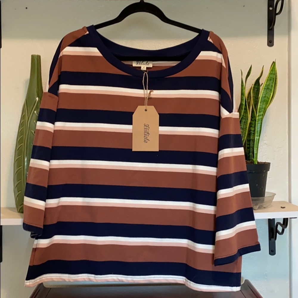 Oversized Listicle striped 3/4 sleeve top